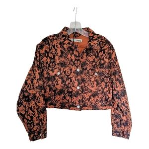 Topshop Moto Orange and Black Snakeskin Pattern Jean Jacket NWT - 8